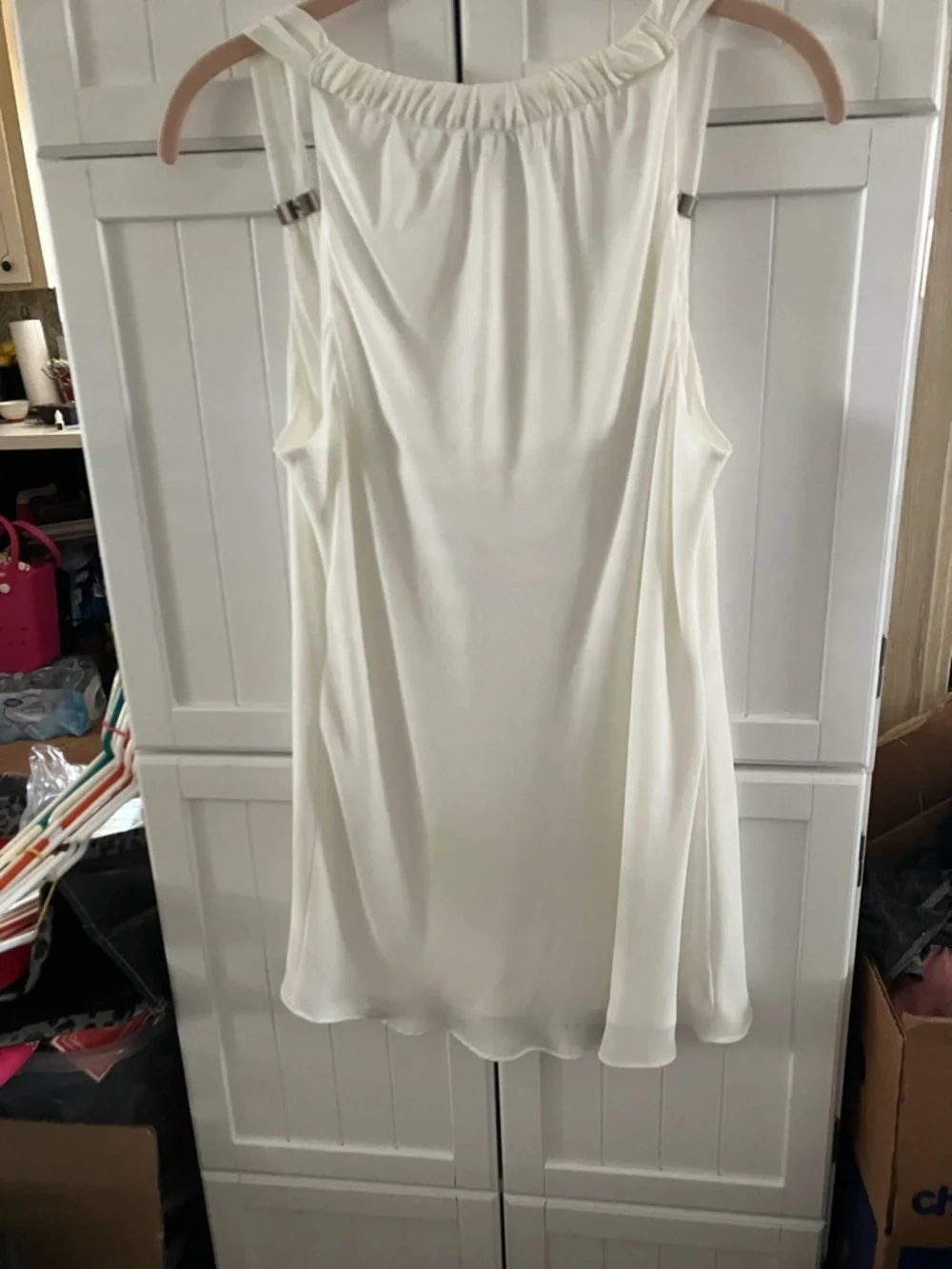 Cache Cream Cowl Neck Sleeveless Camisole with Metal Strap Accents - Picture 6 of 9